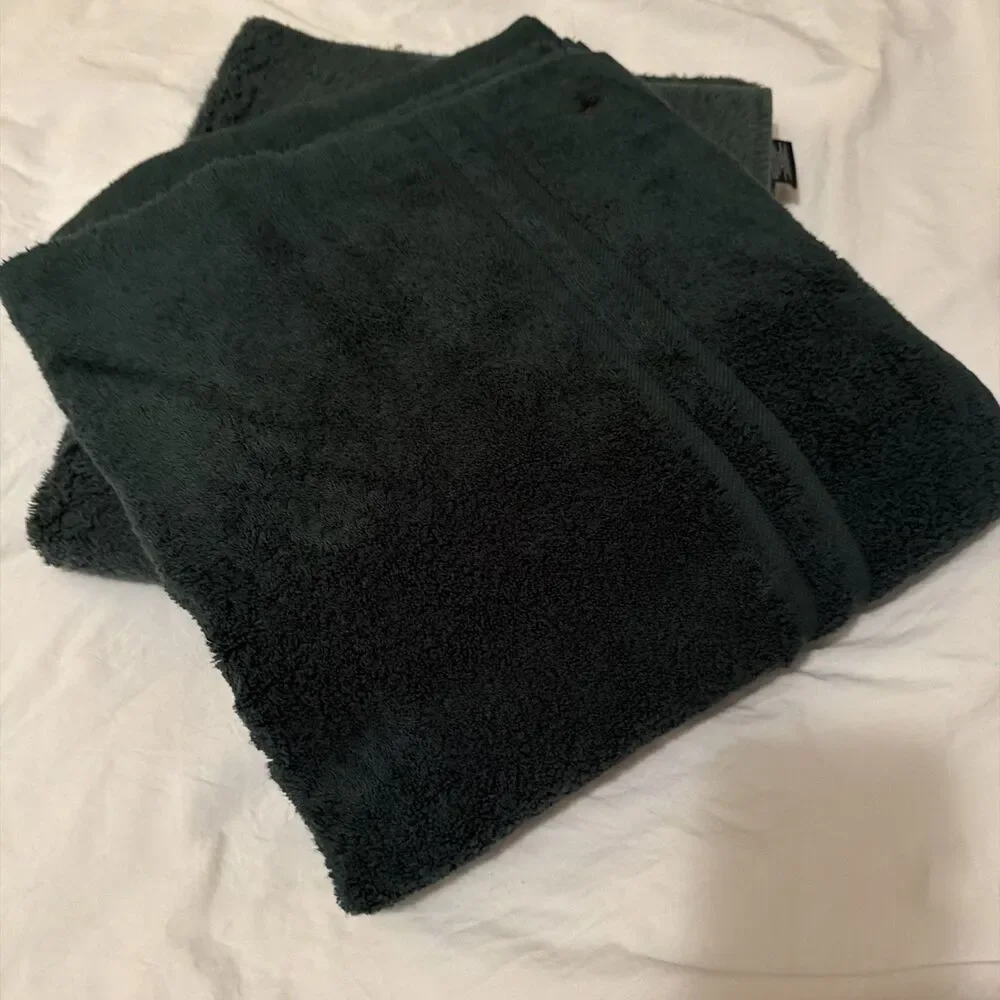 Ralph Lauren Home Large Green Cotton Bath Towel Red Pony Logo Made in USA 29x54”
